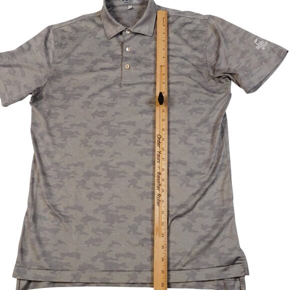 Peter Millar Summer Comfort Camo Gray Mens Golf Polo Shirt Bear Lakes Logo Small - Picture 5 of 7